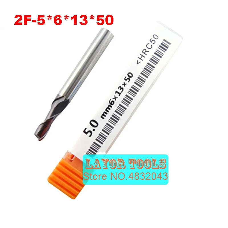 

2f-5.0*6*13*50, hrc50, твердосплавные концевые фрезы, карбидная квадратная плоская концевая фреза, 4 флейты, покрытие: нано, Заводская длина на выходе