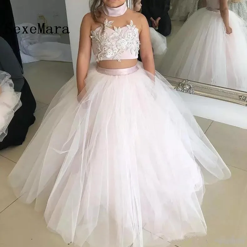 Two Pieces 2019 Little Girls Dresses for Wedding Ball Gown Backless Formal Party Wear Birthday Pageant Custom Made | Детская одежда и