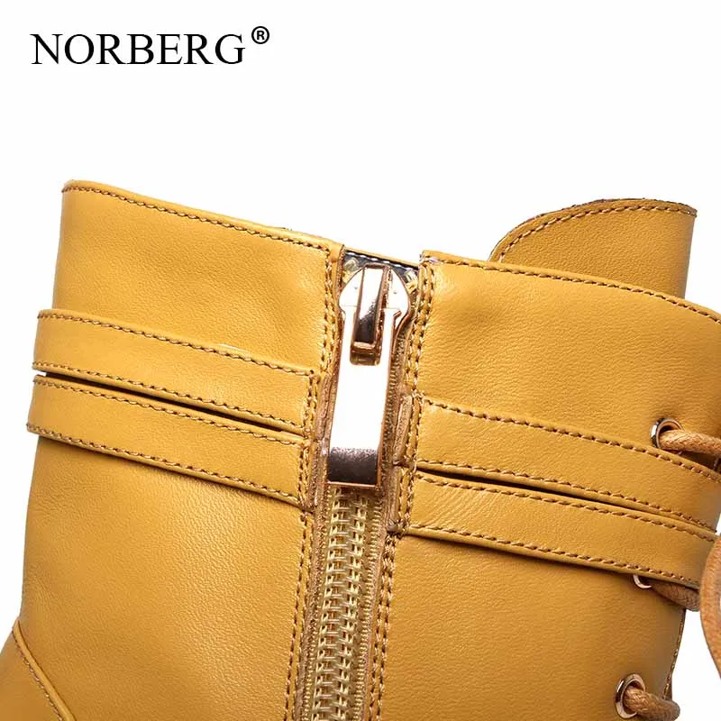 Женские мотоциклетные ботинки NORBERG черные/желтые из коровьей кожи с острым