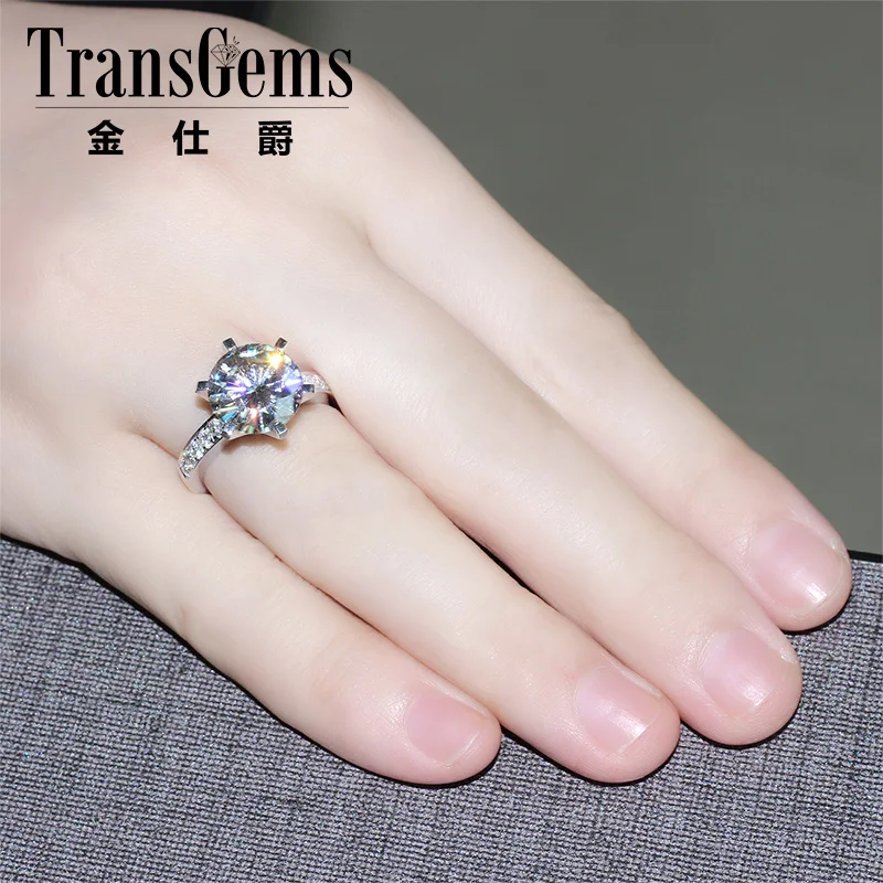 Женское Обручальное Кольцо Transgems 14 k белое золото 5 карат диаметр 11 мм F цвет Moissanite