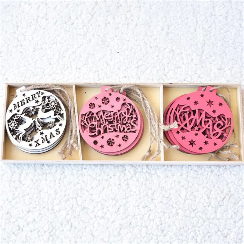 

12pcs/ Box Christmas Wooden Pendant Nordic Creative Laser Hollow Christmas Ball Snowflake Ornaments Christmas Gifts
