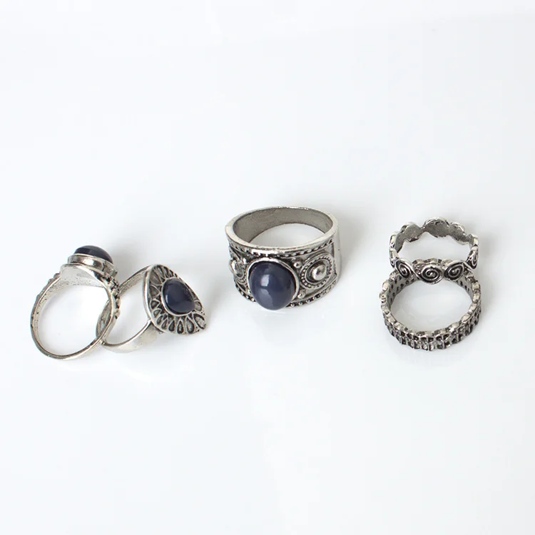 5 шт. винтажные кольца в античном стиле из сплава с натуральным синим камнем