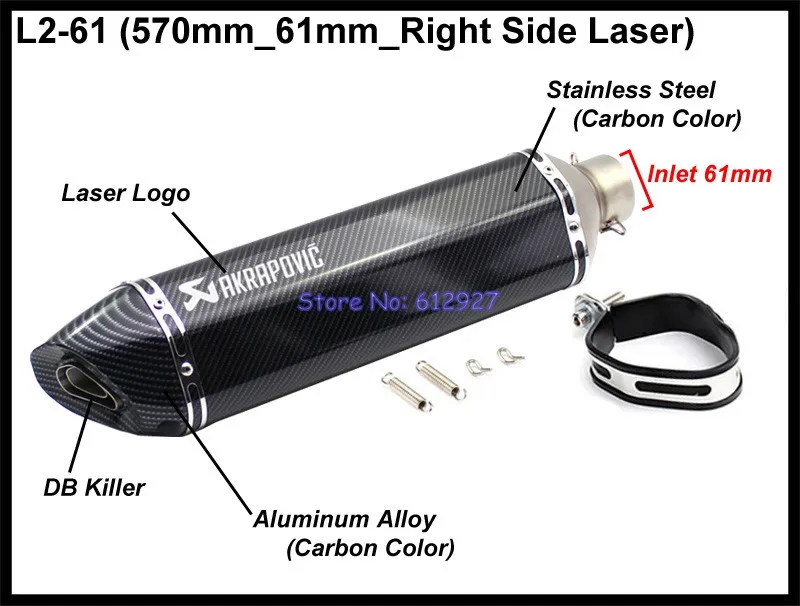 Type L2 - 61mm Впускной 51 мм 61 мм мотоциклетная выхлопная труба akrapovic глушитель Escape Moto Универсальный Escapamento Para Moto для скутеров Tmax Nmax - Цвет: Type L2 - 61mm