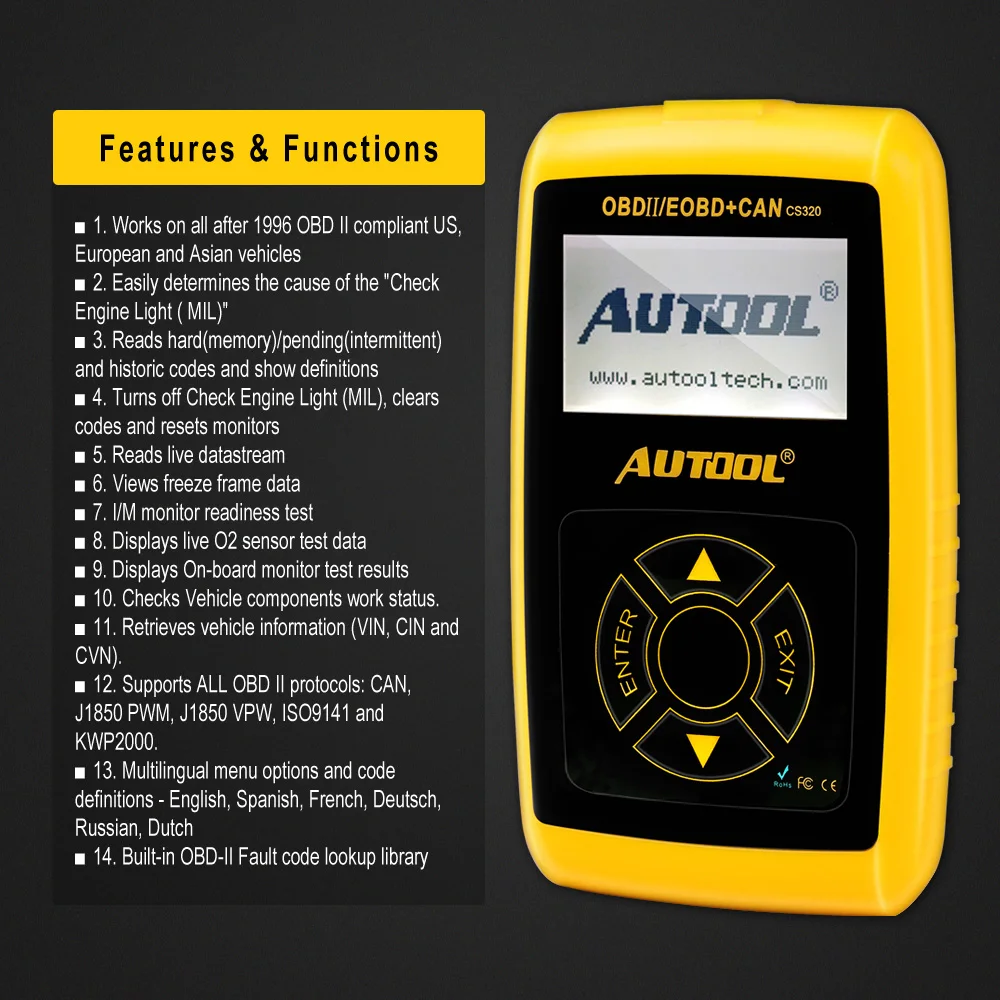 AUTOOL CS320 OBD2 автомобильный сканер OBD 2 II автомобильный считыватель кодов автомобильный диагностический инструмент PK AD310 launch X431 OM123 Scan