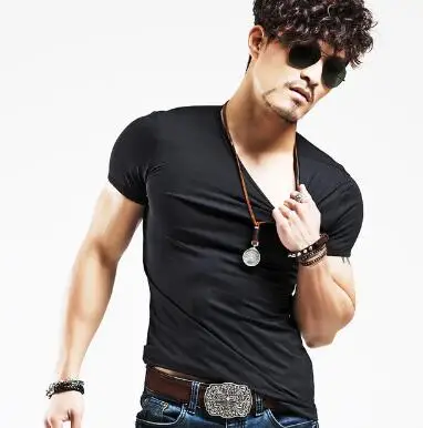 2019 эластичные Для мужчин футболка с О образным вырезом короткий рукав для