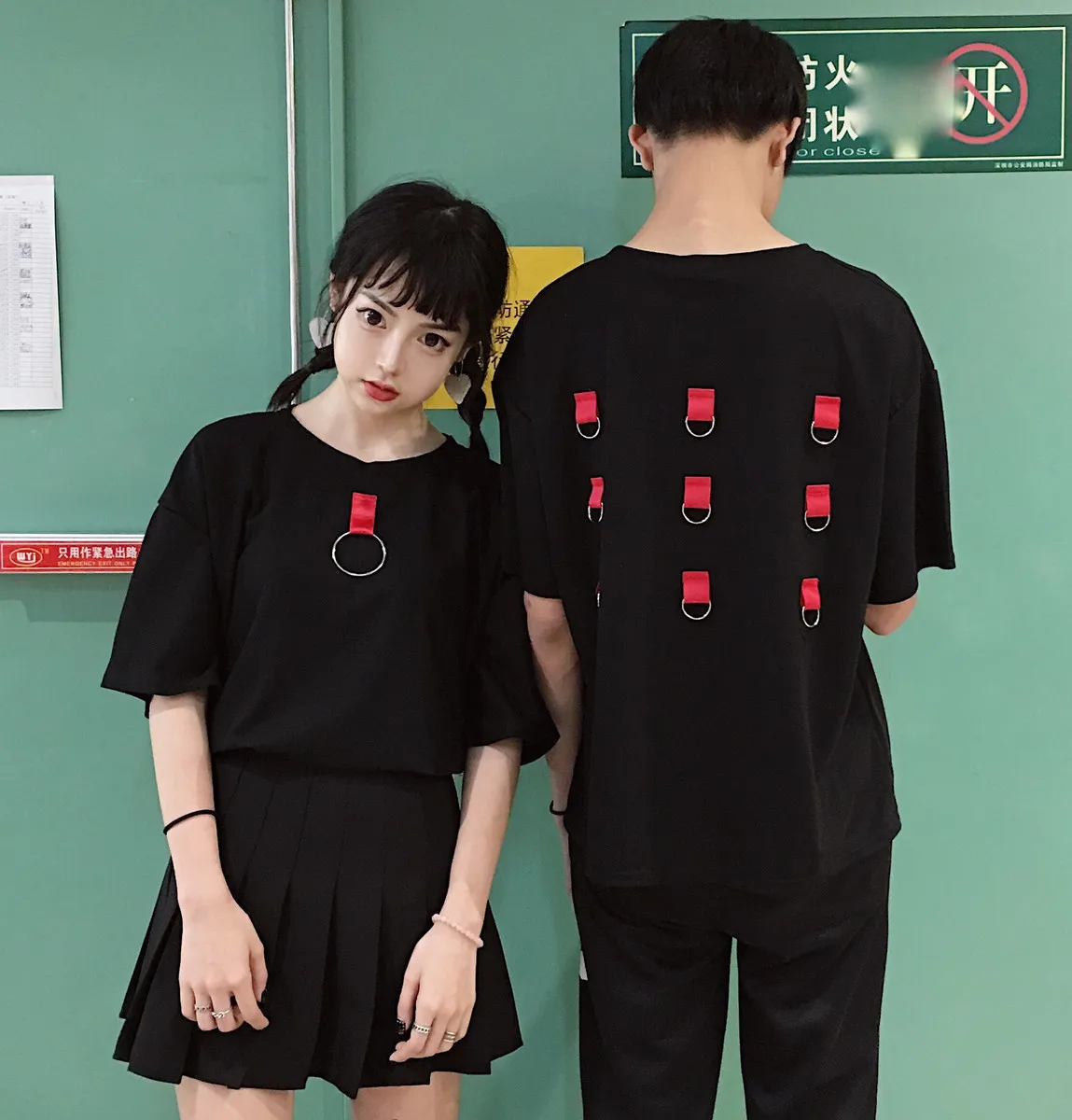 Футболка Femme 2019 летняя парная Одежда корейский Ulzzang Harajuku Личность кольцо женская