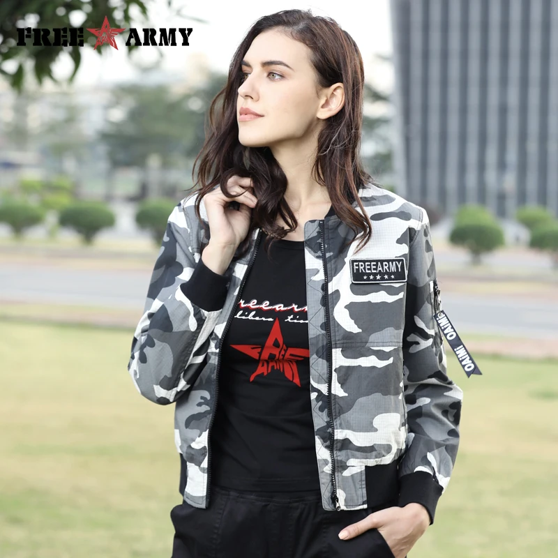FreeArmy, модная верхняя одежда, пальто, женские повседневные куртки, пальто, военный камуфляж, короткий, хлопок, Женская куртка-бомбер, Женский светильник, узор