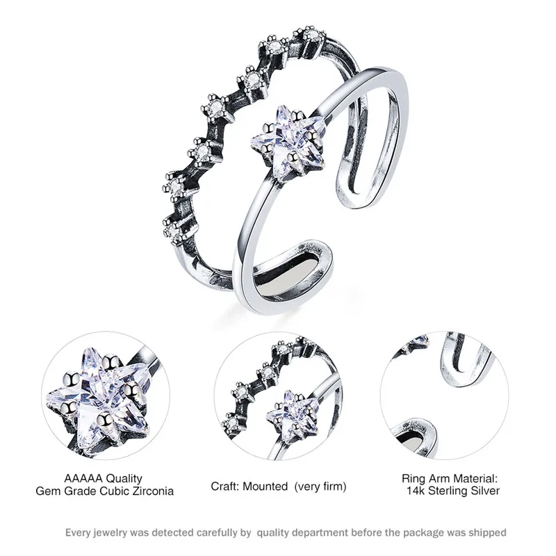 Женское кольцо с маленькой звездой регулируемое Открытое из настоящего серебра
