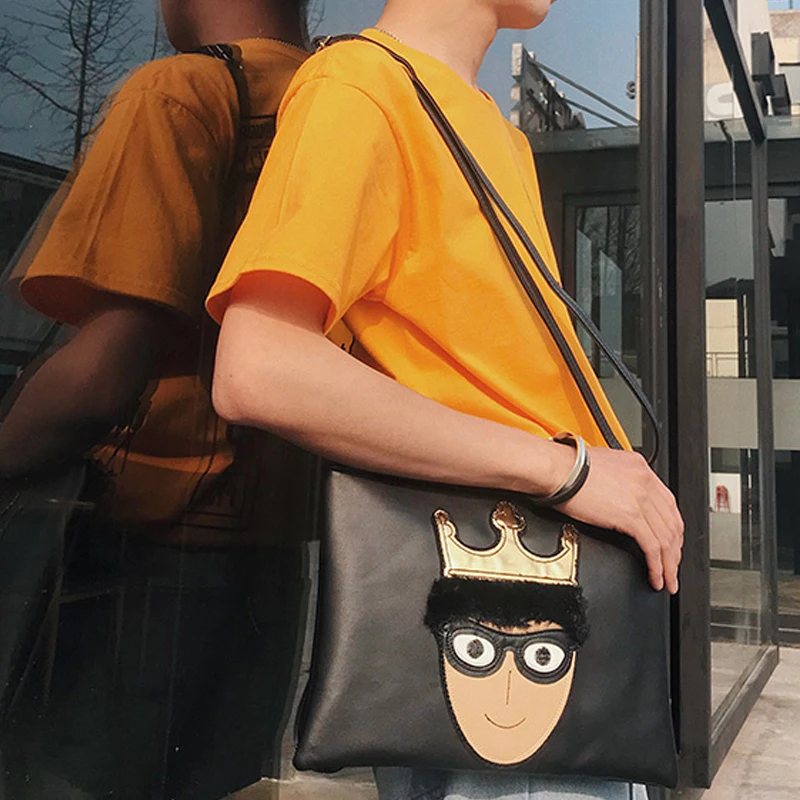 New iPad Men Shoulder Bag Solid Personality Prince Pattern Pu Leather Zipper Handbag Wrist For Boys |