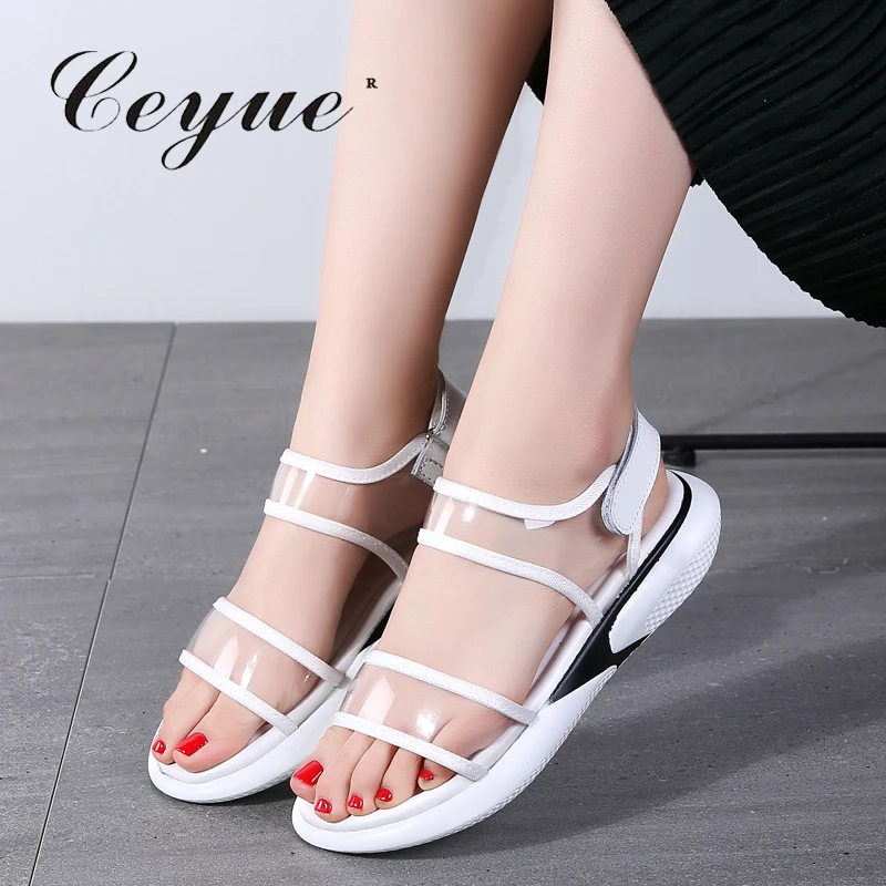 Ceyue 2019 г. летние женские сандалии на плоской платформе прозрачная обувь пляжные