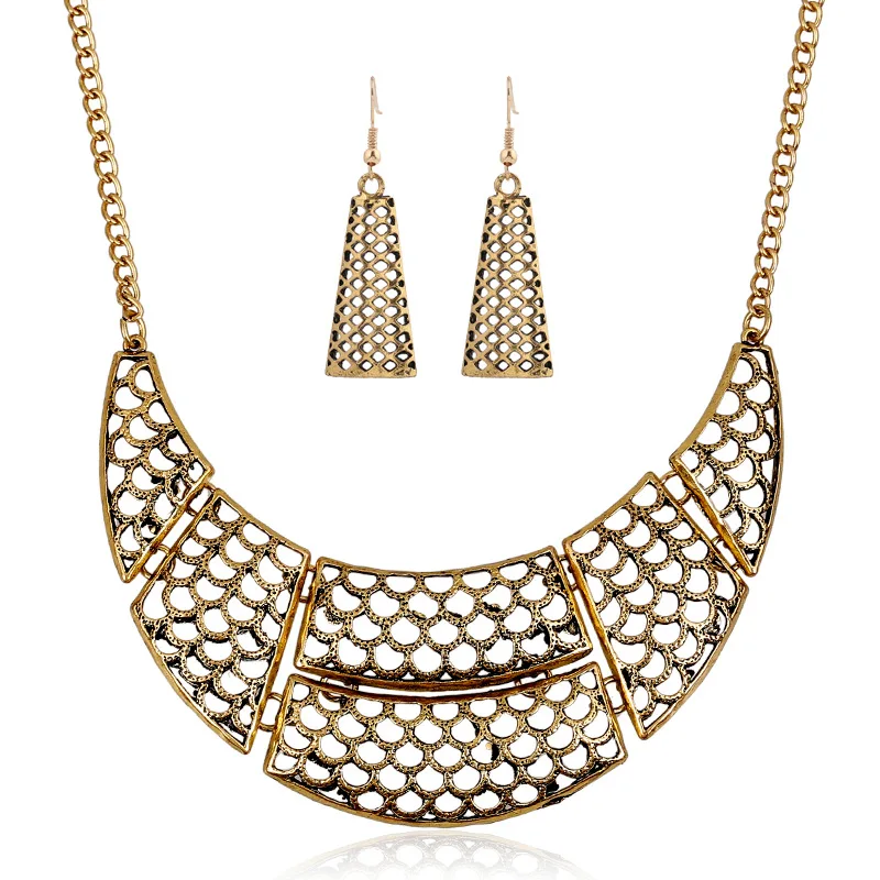 LZHLQ панк полый геометрический чокер эффектные ожерелье серьги набор для женщин ожерелья из сплава Подвески
