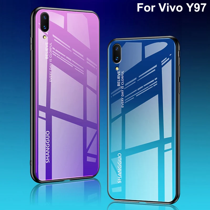 Чехол для Vivo Y97 Роскошный чехол из твердого закаленного стекла модный защитный с