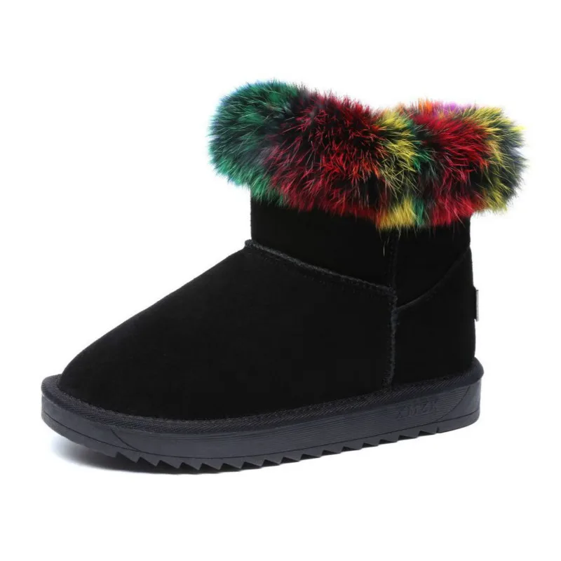 Winter Women Boots Colorful Hair Snow Short Tube Cotton Shoes Woman Fashion Leather Warm Botas Zapatos De Mujer Gray | Обувь