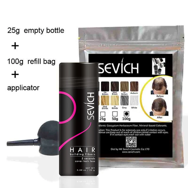 Sevich 100 г набор для наращивания волос+ 25 г пустая бутылка+ аппликатор для загустителя волос для лечения выпадения волос 10 цветов