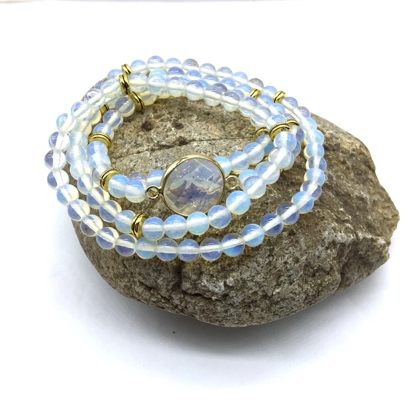 Опал Камень бисера женщина мала браслеты эластичное ожерелье для йоги Белый цвет