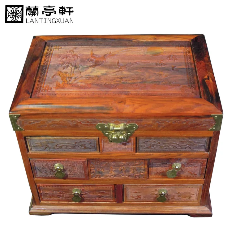 

Laos rosewood rosewood jewelry box mirror box of wood carving handicraft icing on the creative drawer