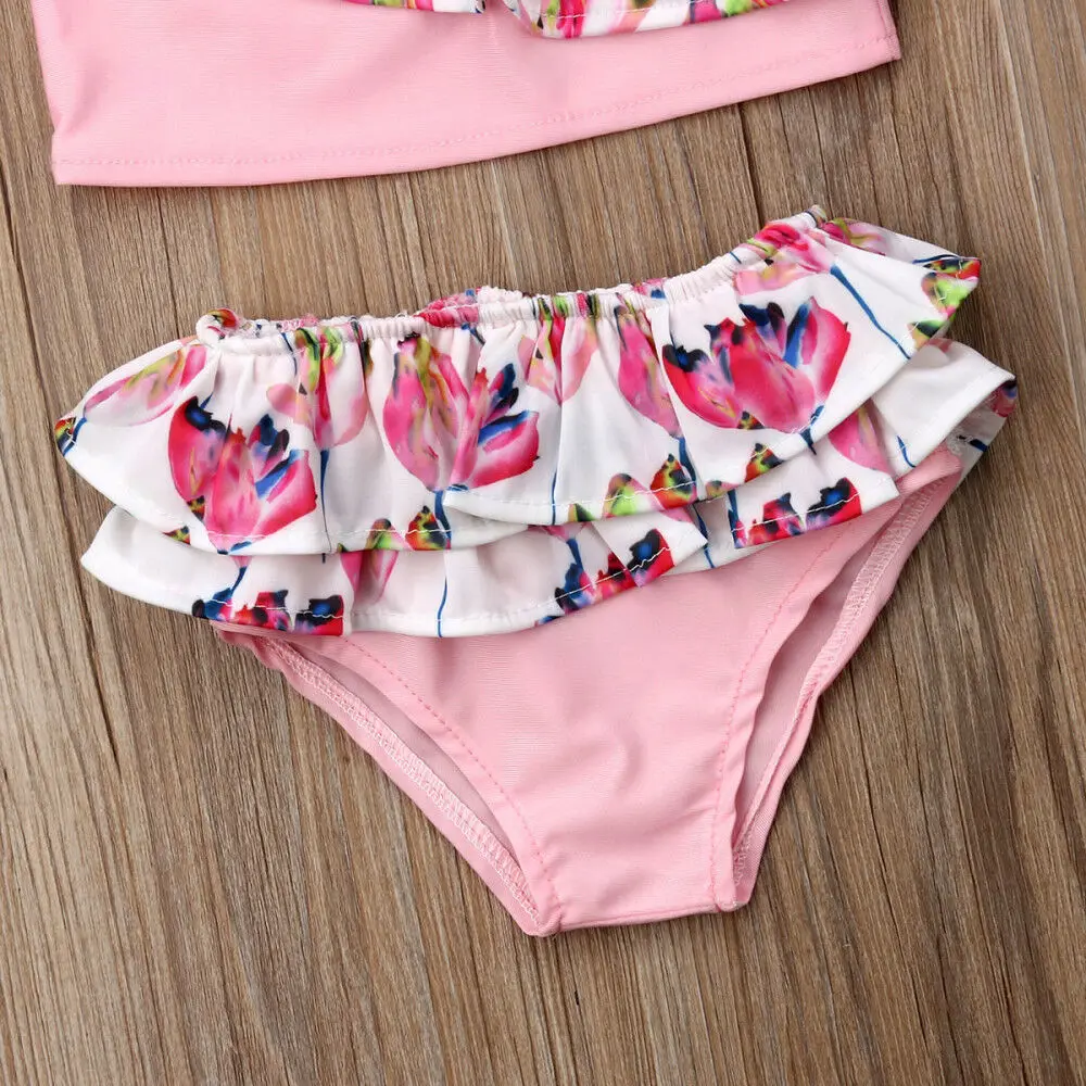 Fashion 3Pcs Toddler Kids Baby Girl Flower Ruffle Bikini Set Lovely Bottoms Headband Swimwear Swimsuit Hot Bathing Suit | Детская одежда