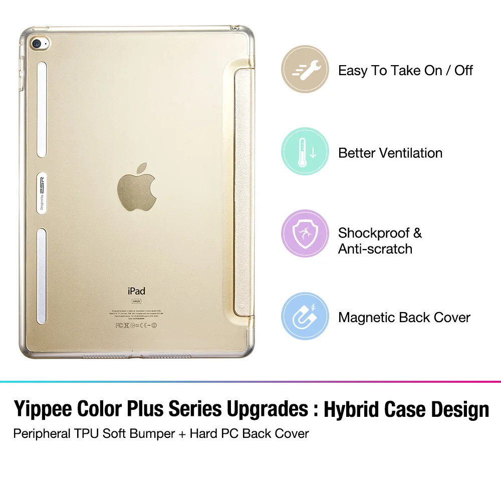 Чехол для iPad Air 2, ESR из искусственной кожи передняя крышка+ Мягкий ТПУ бампер край стенд цветной Авто спящий умный чехол для iPad Air 2