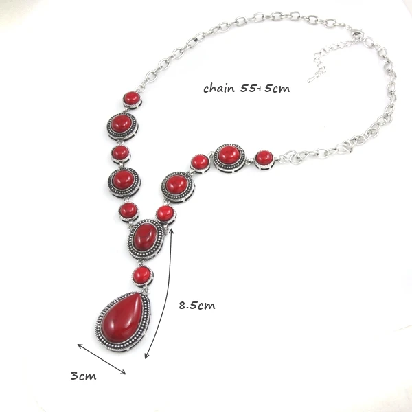 Ожерелье в стиле ретро с красным камнем Y серебряная подвеска на длинной цепочке