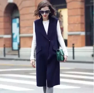 Hidden Blue XS-5XL размера плюс шерстяные жилеты для женщин осень зима офисная одежда длинное пальто жилет Женское пальто повседневный жилет без рукавов - Цвет: Hidden Blue