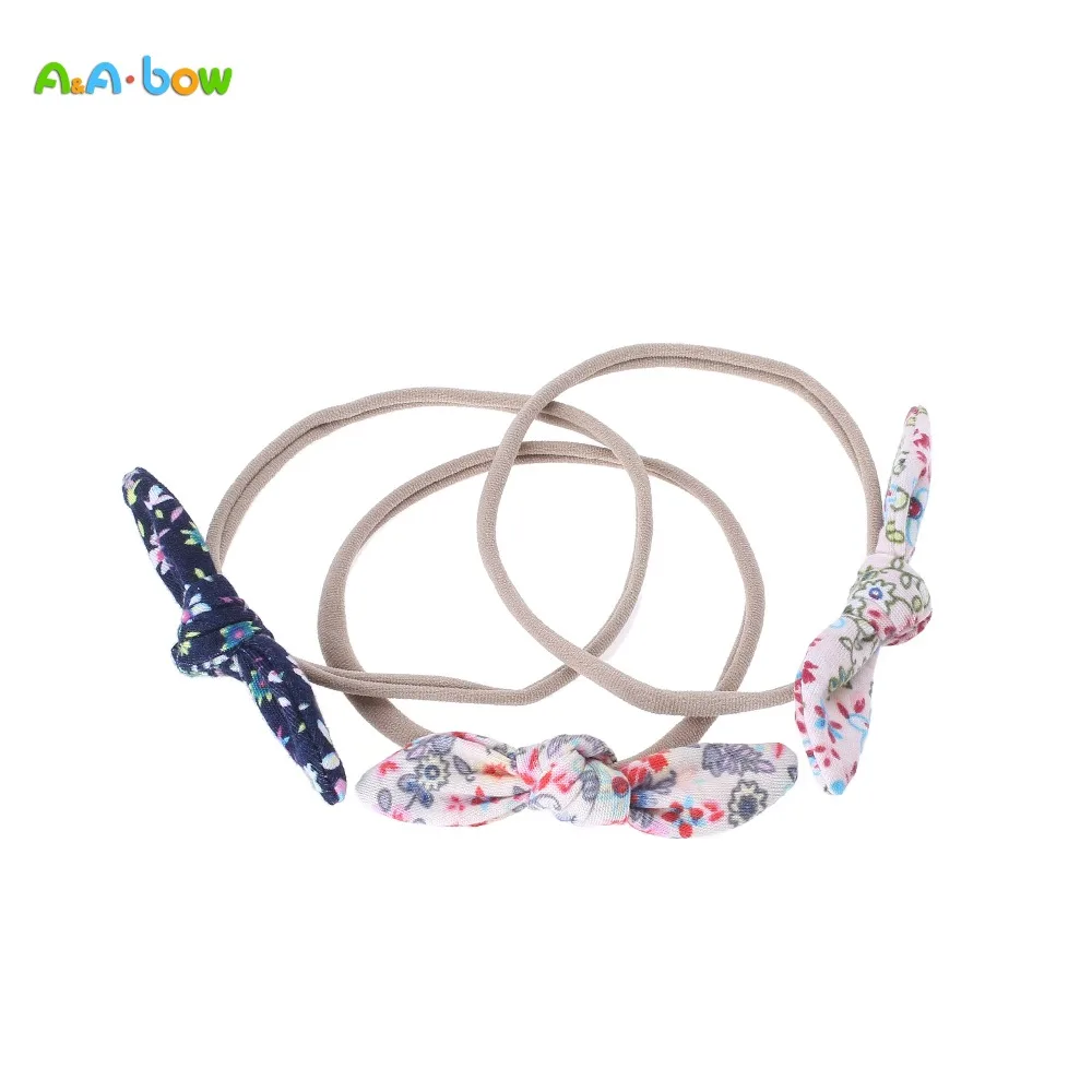 

3pcs/lots Baby Elastic Hair Bands Cotton Nylon Little Girls infant baby girl hair accessories Print Flower Bow Headband