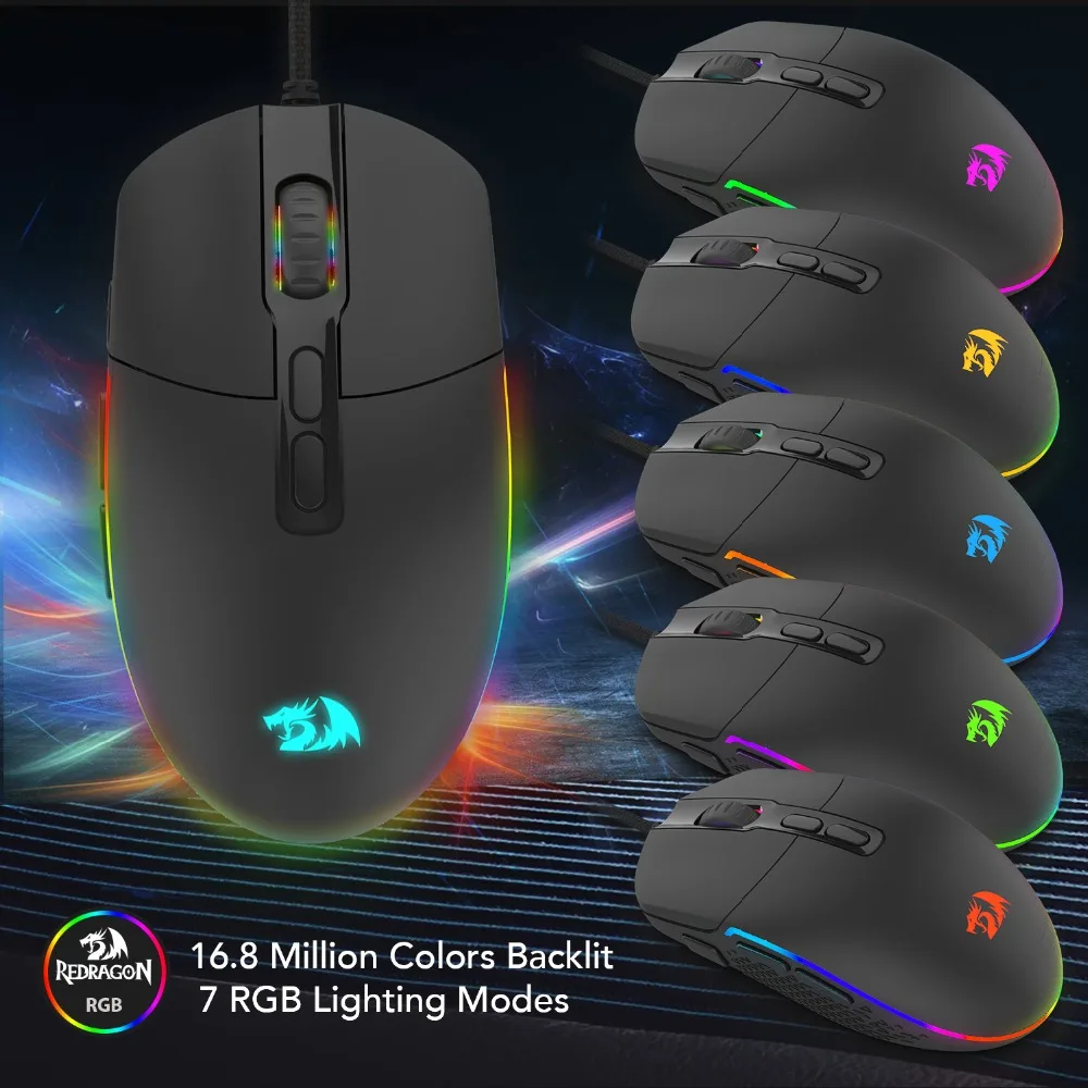 Redragon INVADER 10000 dpi 7 программируемых кнопок Проводные оптические Игры мышь RGB с