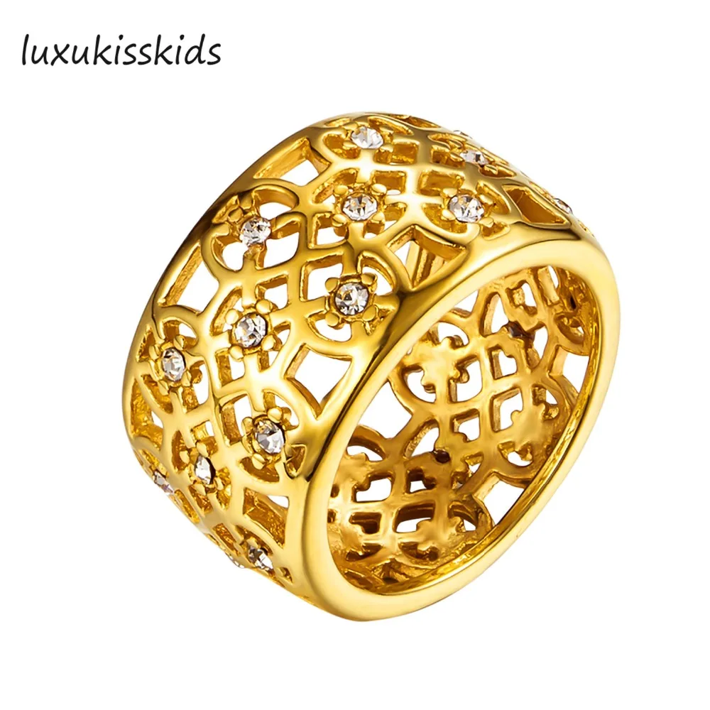 LUXUKISSKIDS нержавеющая сталь с AAA класс Кристалл обручальное кольцо цветок полые