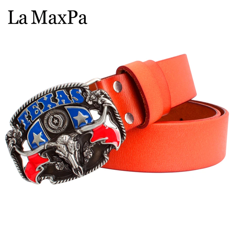 

Cowboy belt men wild west cowboy bull skull Texas USA hip hop style belt metal buckle Casual pants belt cow leather