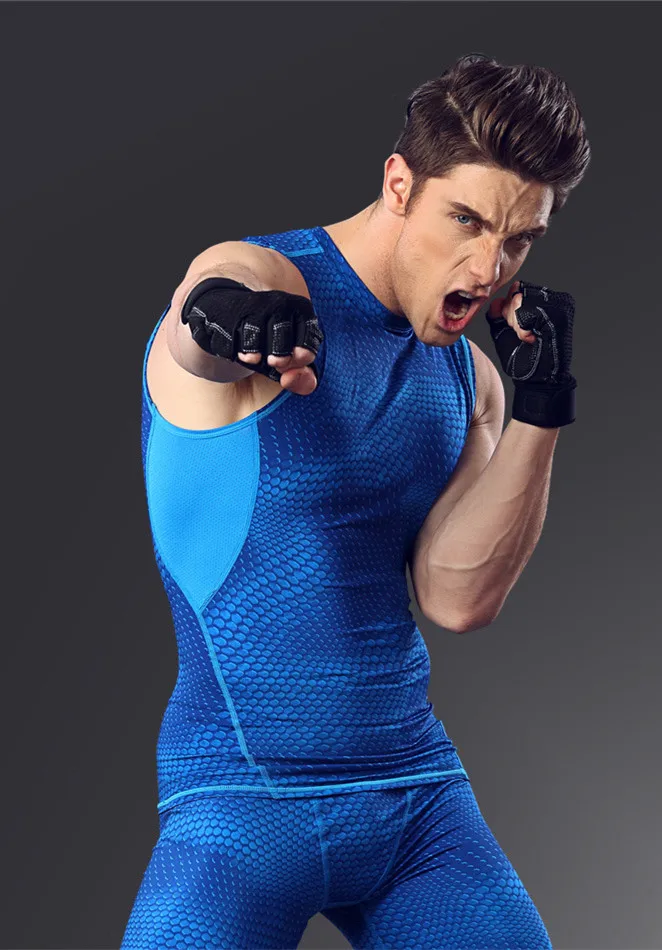 

Sleeveless Sports clothing sets for men Workout Clothes Set Fitness Outdoor Sweat-absorbent quick-drying tracksuits 3 color