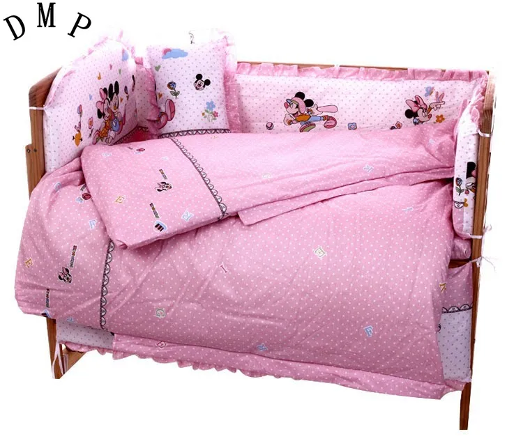 

Promotion! 7pcs Cartoon baby bedding kit piece set 100% cotton crib bedding package (4bumper+duvet+matress+pillow)