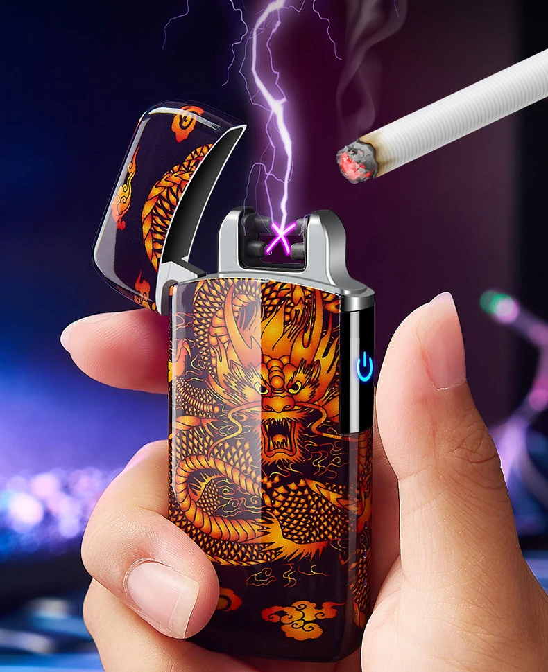 Интеллигентая(ый) сенсорный дуговая Зажигалка зарядное устройство USB Зажигалка курения подарок принтом «Тигр», «дракон