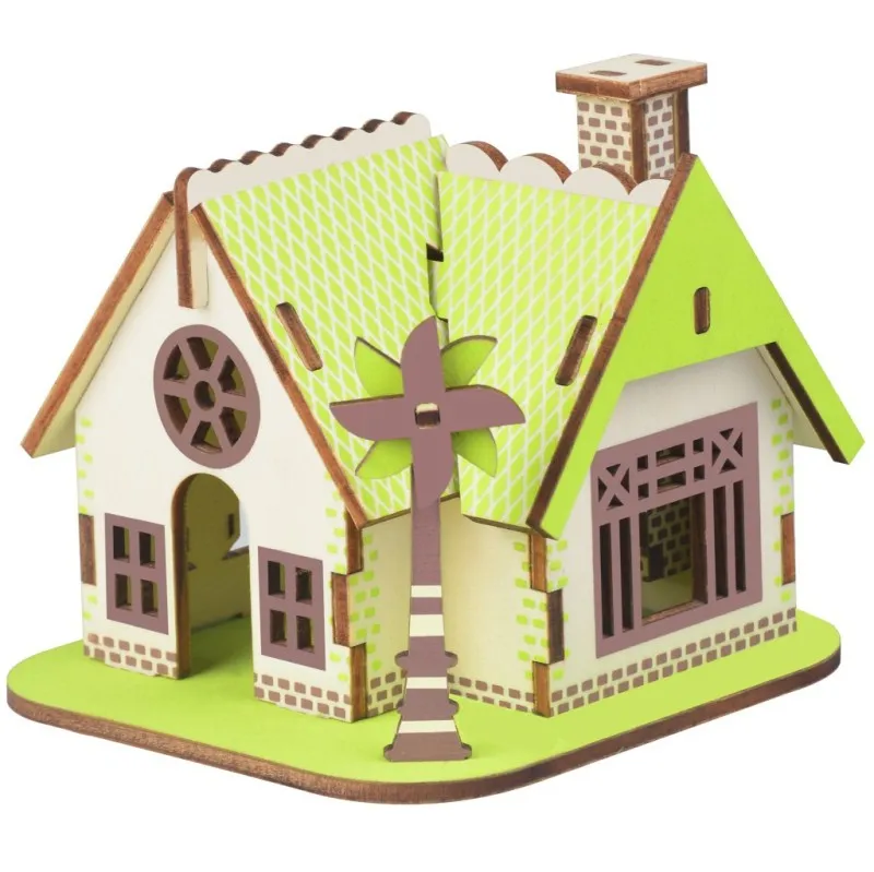 ZMP070 Деревянная 3D головоломка DIY сборная вручную модель дома Развивающие игрушки для детей строительные Пазлы деревянные домики подарки на день рождения - Цвет: ZMP070