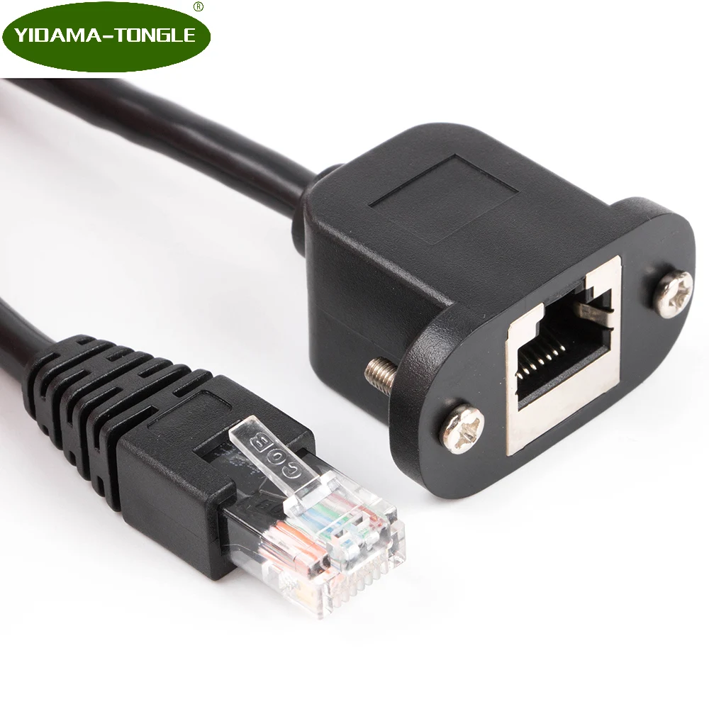 50cm 8Pin RJ45 Cable Male to Female Screw Panel Mount Ethernet LAN Network 8 Pin Extension Cable