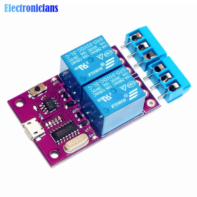 2 канальный релейный модуль с задержкой 5 в CH340 CH340G Micro USB для TTL интеллектуальная