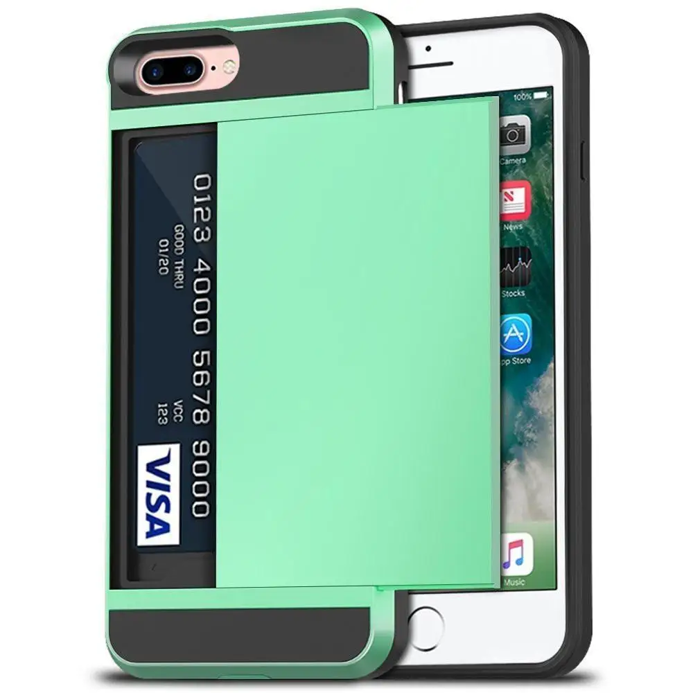 Чехол для iPhone 5 5S SE для карт 6, 6 S, 7, 8 Plus, 7+, 8+, чехол со слотом для карт, чехол для iPhone X, XS, XR, XS, MAX, 10, чехол - Цвет: Mint Green