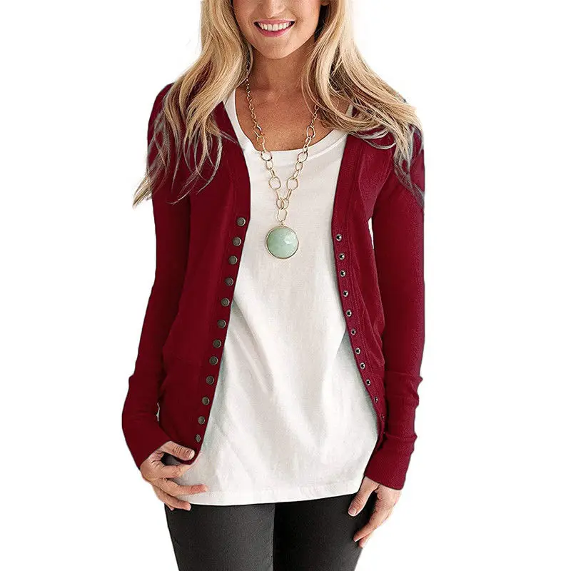 Женский вязаный кардиган на пуговицах повседневный свитер с v-образным вырезом и