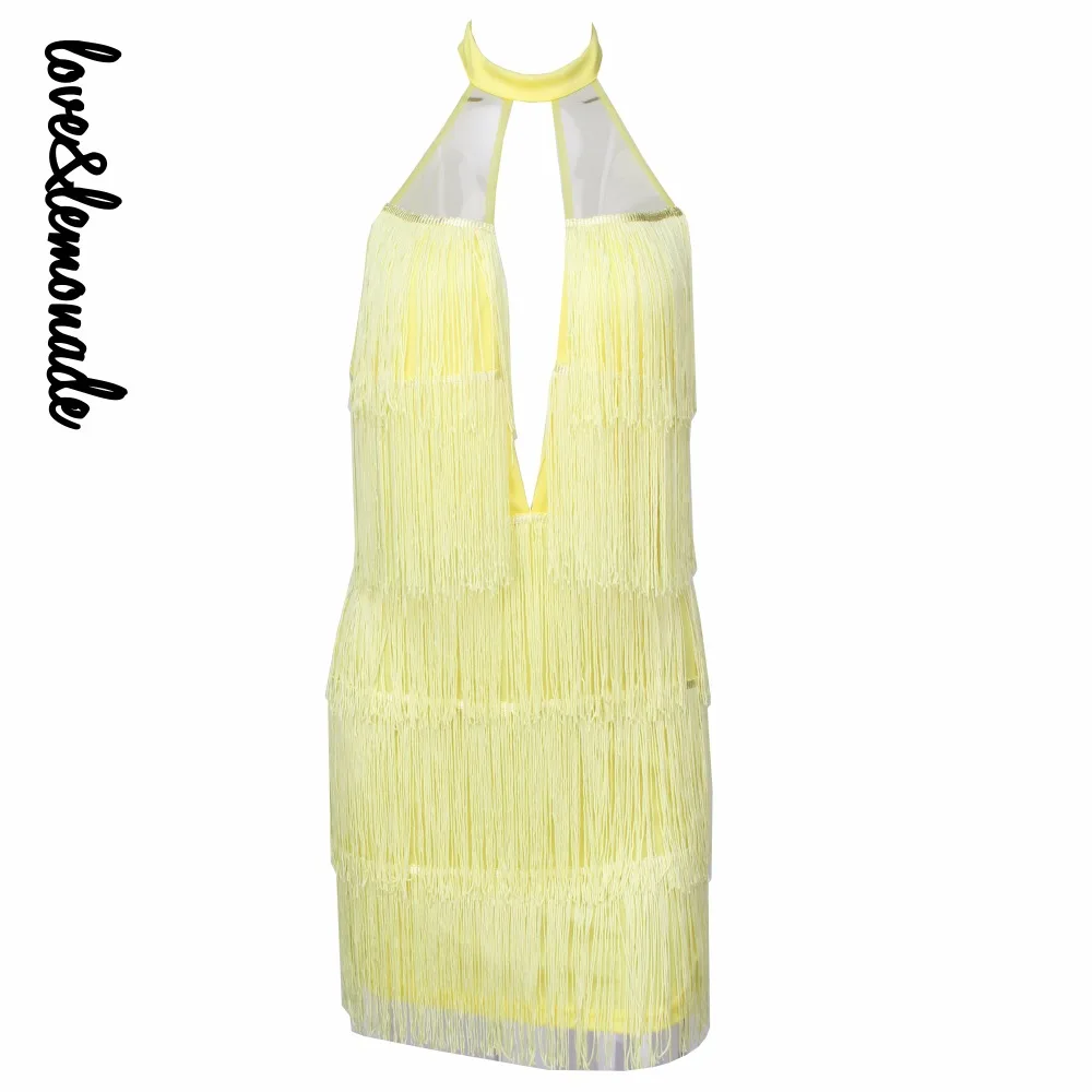 Love &amp лимонад. Желтый вырезать слоистых кисточкой сзади Вечерние Платье LM0158 |
