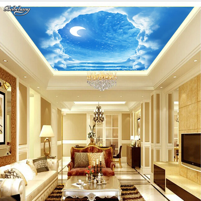 Обои beibehang с рисунком синего неба и Луны|ceiling murals wallpaper|mural wallpaperwallpaper blue |