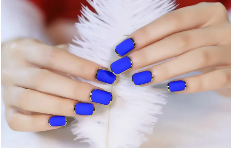 Новинка 2017 года Королевский синий матовый искусственных ногтей металлик сбоку
