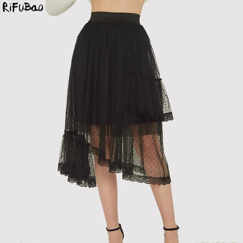 Faldas mujer moda Женская кружевная многослойная фатиновая уличная Длинная черная