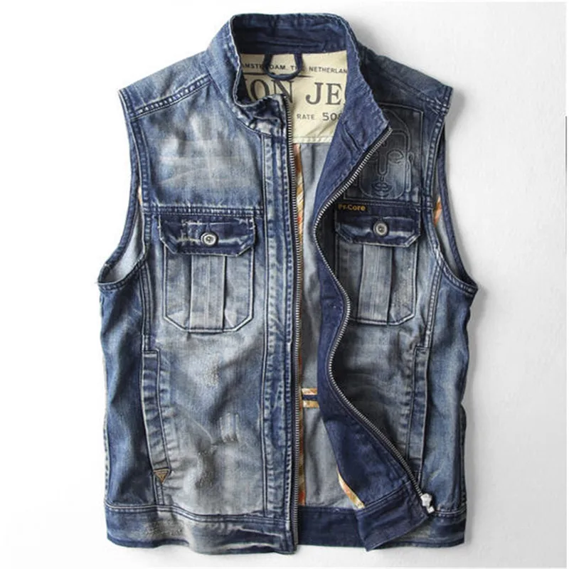 Мужской винтажный жилет из вареной ткани без рукавов A1412|denim vest|vest coat for menmens vest |