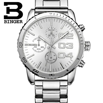 Item 1 Швейцарские BINGER часы мужские люксовый бренд Кварцевые водонепроницаемые хронограф секундомер часы кожаный ремешок наручные B9007-5 - Цвет: Item 1