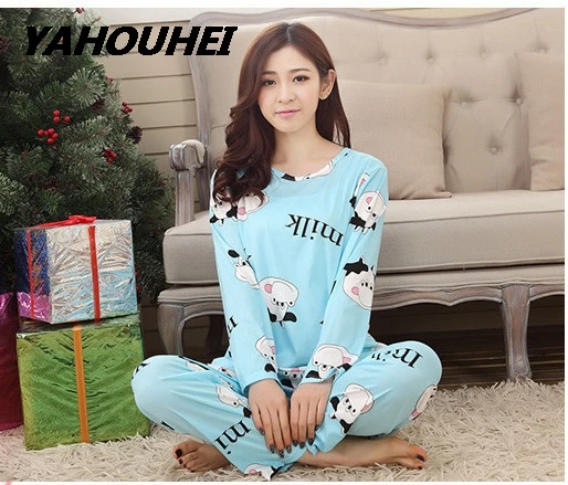 niutou blue Женские хлопковые пижамы hello kitty, комплекты ночного белья, мягкая Пижама женская ночная рубашка, модные стильные пижамные комплекты, Новое поступление PJM004 - Цвет: niutou blue