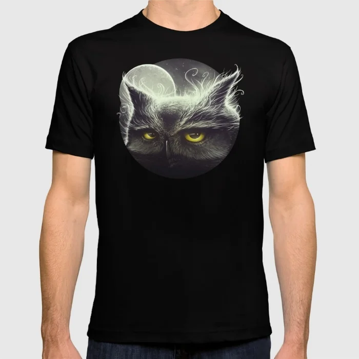 Весенняя Акция майка мужчин Сова и Луна короткий О шеи Случайные Хлопка смешные
