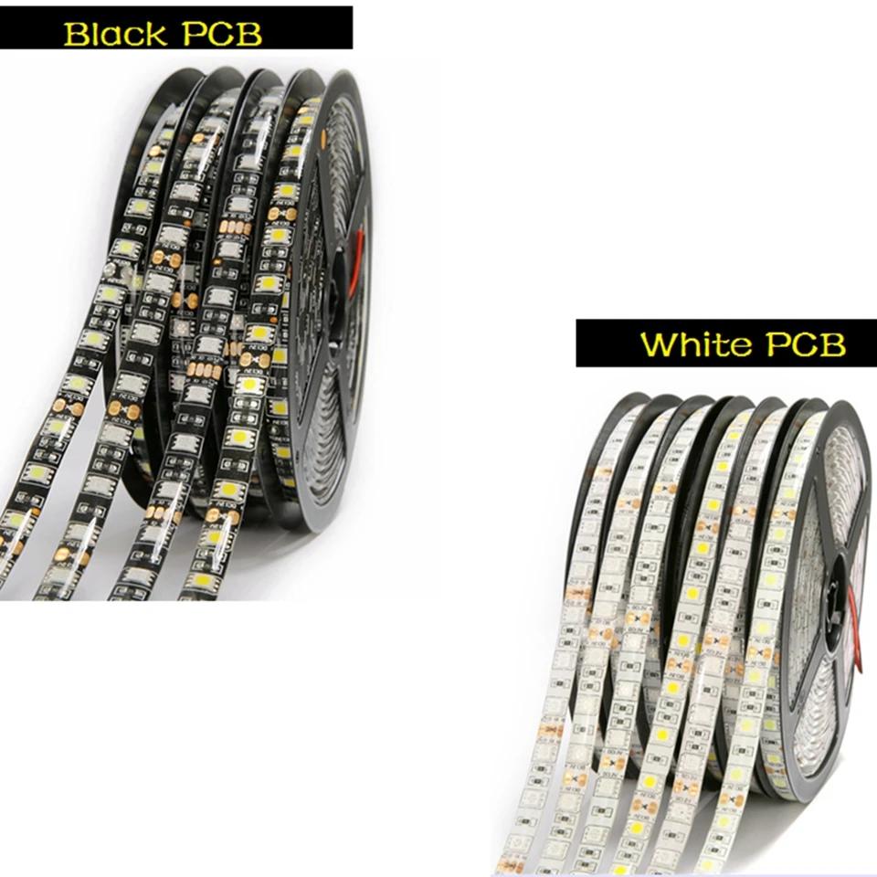 Светодиодные ленты 5050 DC12V гибкий светодиодный свет черный/белый PCB нет