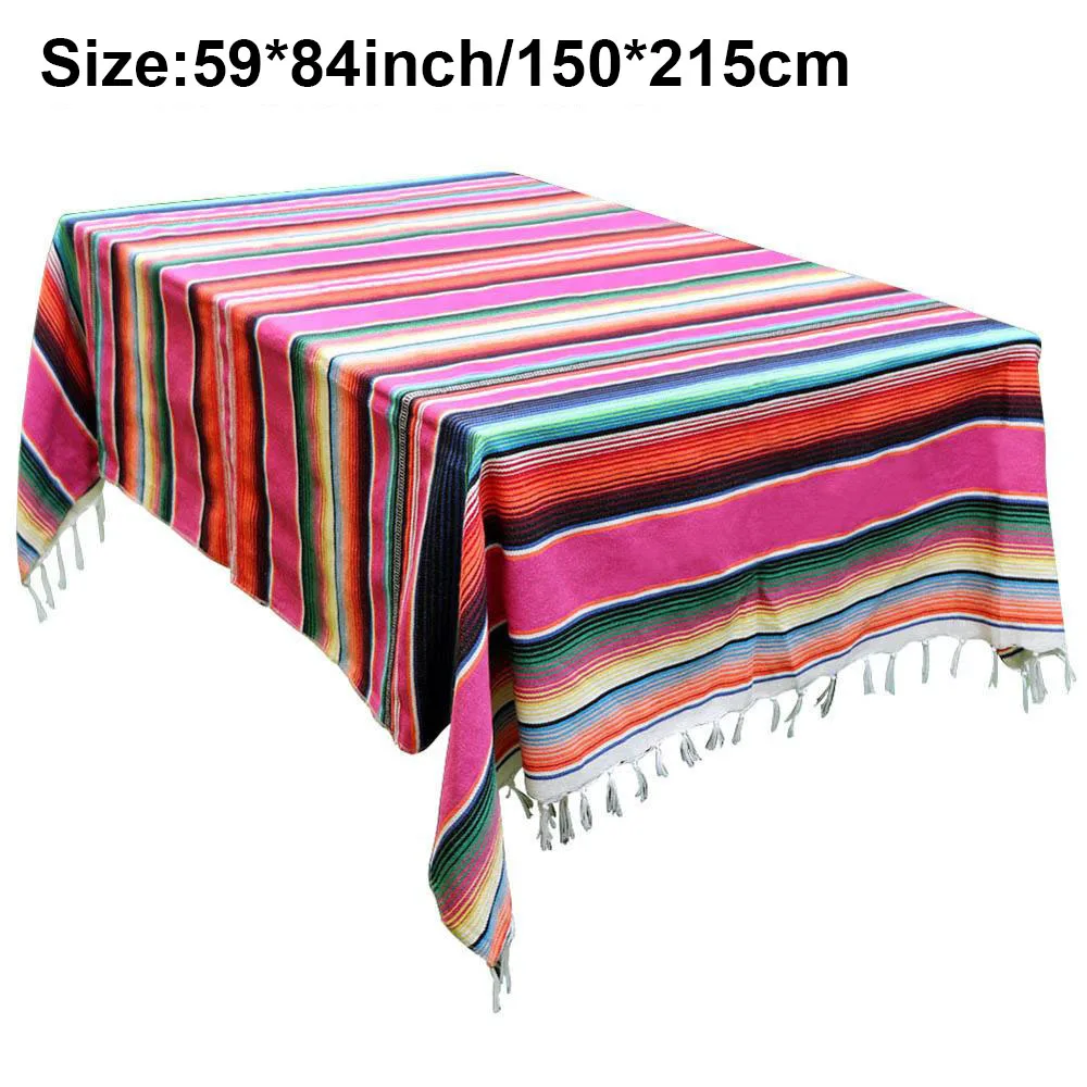 Tablecloth cotton OurWarm мексиканские вечерние принадлежности розовый синий настольная дорожка Serape одеяло скатерть Подарочная сумка Мексиканская фиеста вечерние свадебные Декор для дома - Цвет: Tablecloth cotton