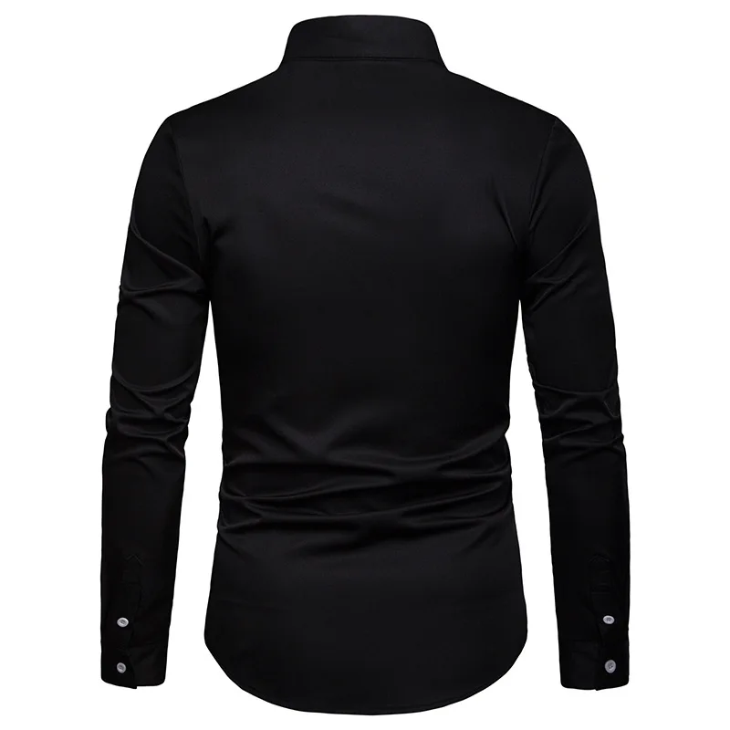Mens Casual Lapel Embroidered Business Shirts Fashion Black White Large Size Long Sleeve Loose for Young 2019 Spring | Мужская одежда
