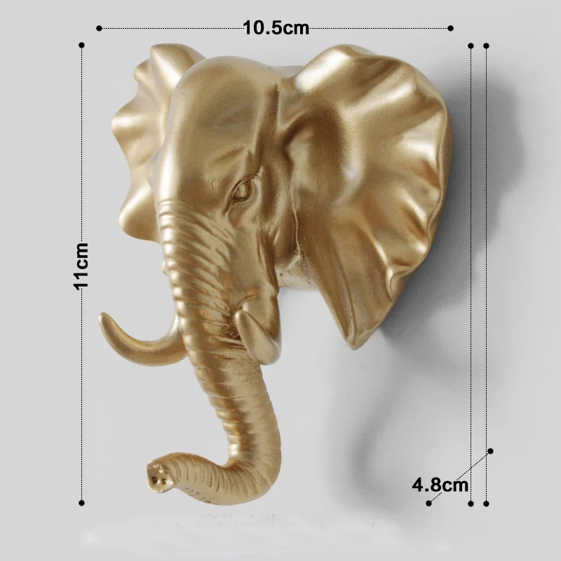 Golden elephant head Креативный настенный крючок в виде животного, крючок-вешалка с Носорогом, оленем, лошадью, козлом, декоративный ПВХ силиконовый настенный светильник для ванной комнаты, ключница - Цвет: Golden elephant head