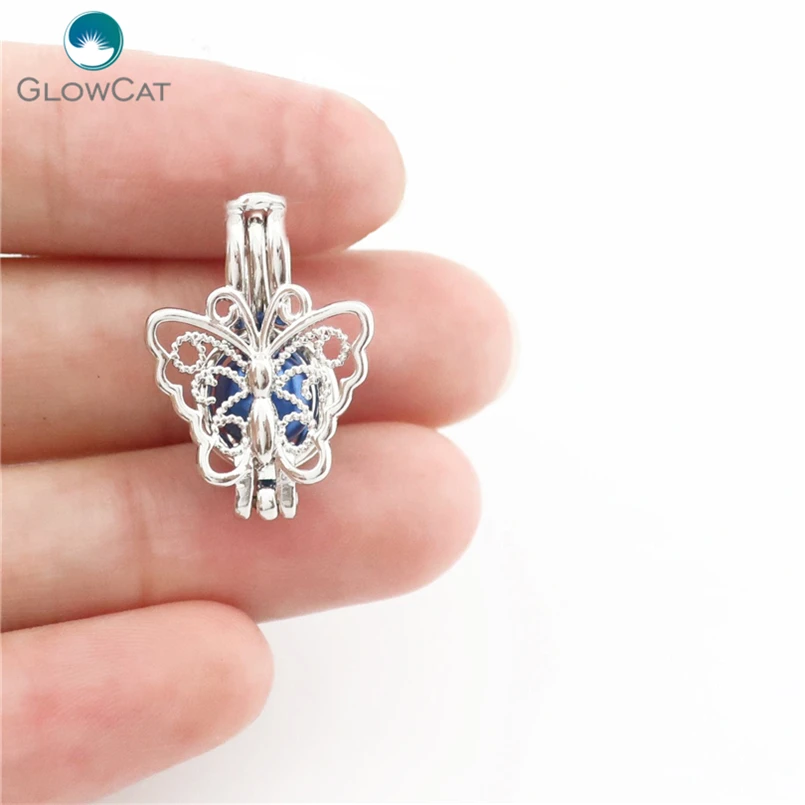 K681 5 шт./лот серебряные бабочки каменные жемчужные бусины клетка Кулон медальон