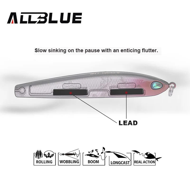 ALLBLUE Thrill Stick воблер Рыбалка приманки 70 мм/8 8 г Тонущий Карандаш Longcast шэд Гольян 3D